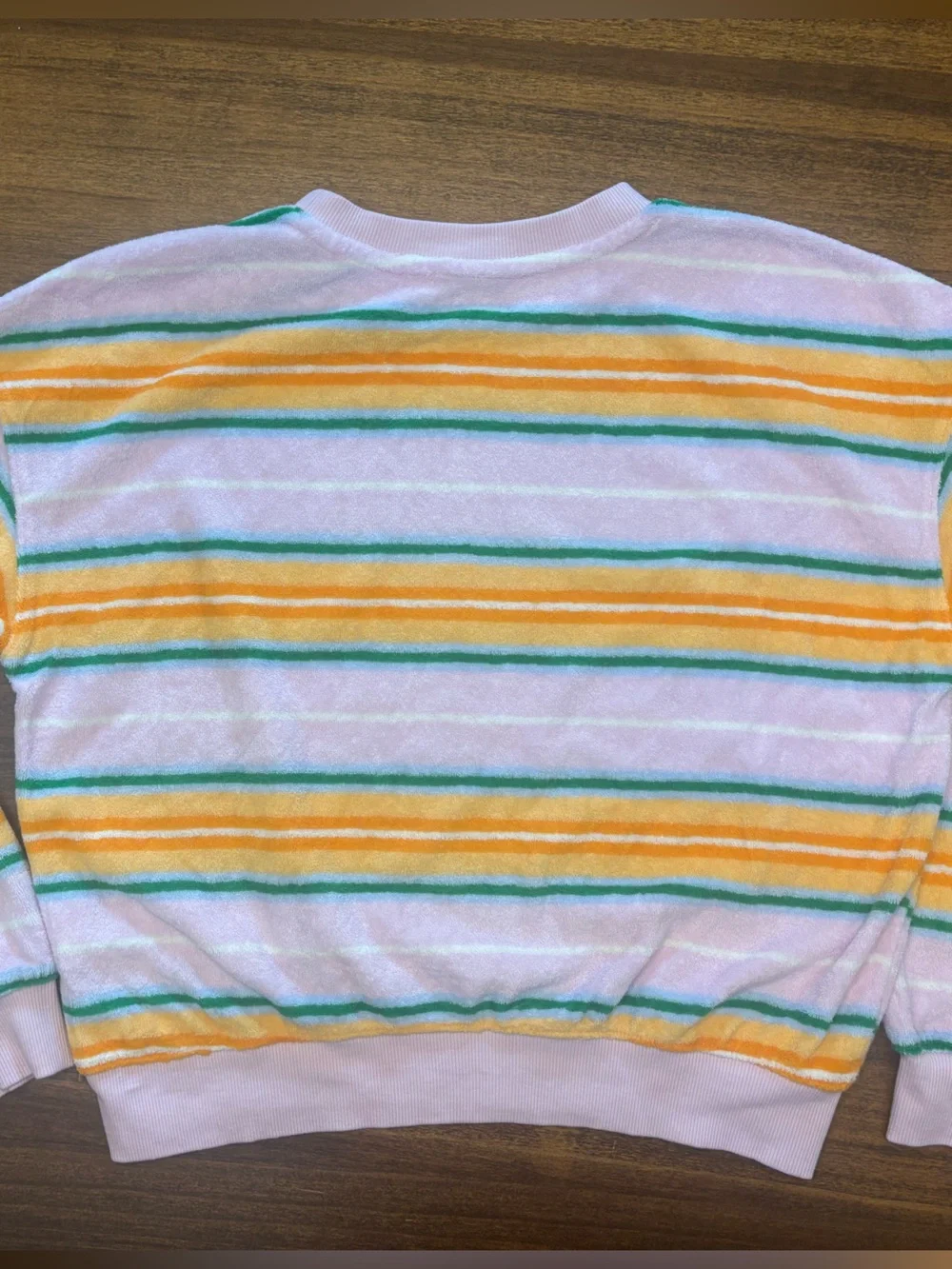 Old Navy girls size large striped terry cloth sweatshirt - Pink, orange& teal